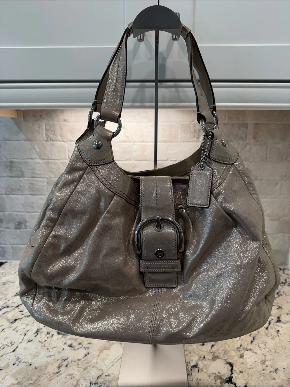 Coach EUC Metallic Pearl Leather Soho Shoulder Bag w/Wallet